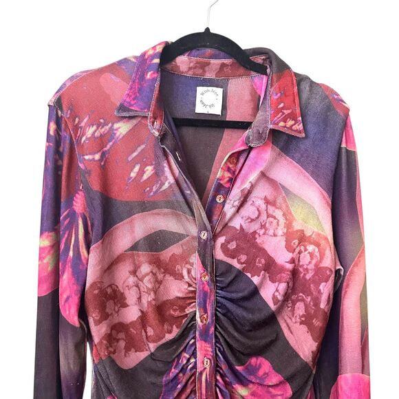 WITH‎ JEAN X LORD NEWRY Andy Printed Shirt Bodycon Dress Large - Picture 3 of 6